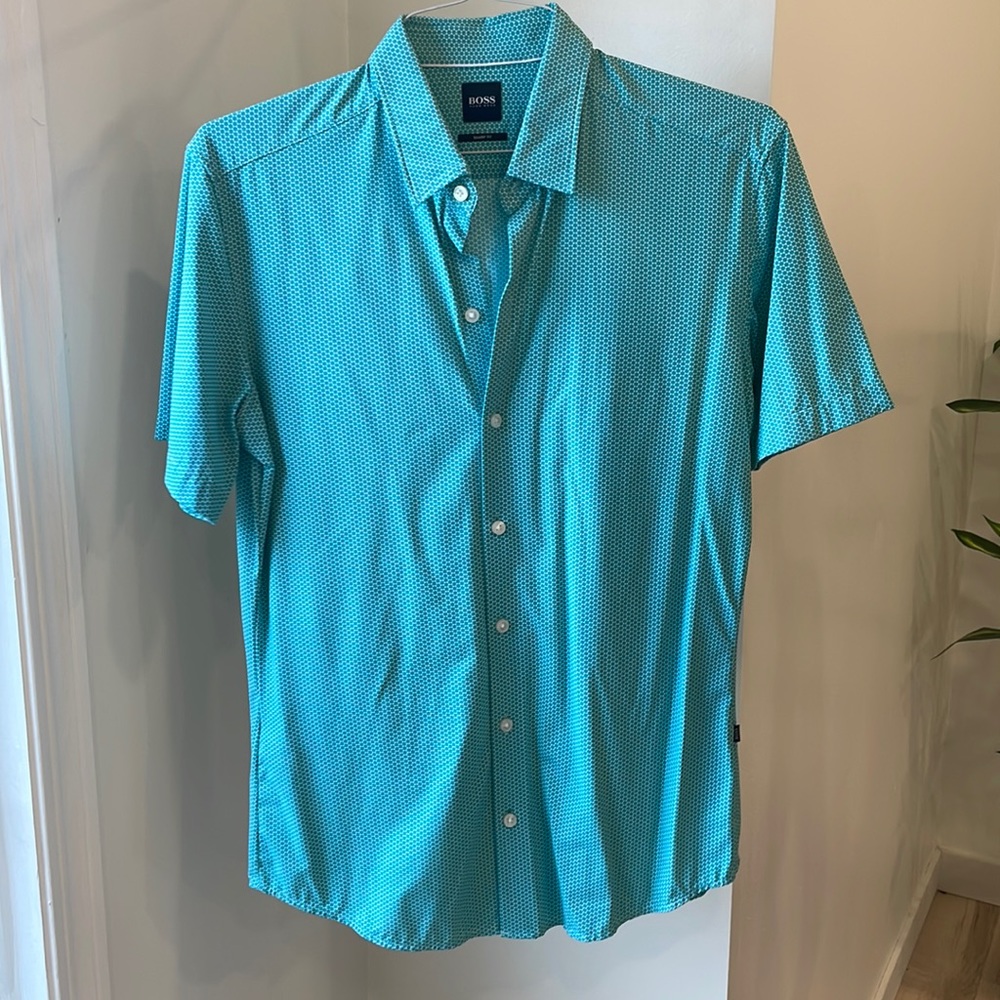 Hugo Boss Mens Stretchy Button Down Short Sleeve